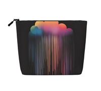 BLWSLC Womens Colorful rainbow rain printed faux linen cosmetic bag large capacity toiletry bag daily essential