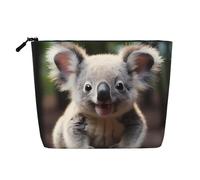 BLWSLC Womens Cute Koala printed faux linen cosmetic bag large capacity toiletry bag daily essential
