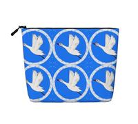 BLWSLC Womens flying white goose printed faux linen cosmetic bag large capacity toiletry bag daily essential