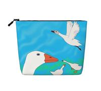 BLWSLC Womens happy white goose printed faux linen cosmetic bag large capacity toiletry bag daily essential