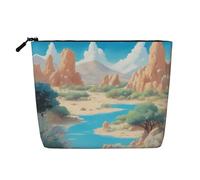 BLWSLC Womens oasis in the desert printed faux linen cosmetic bag large capacity toiletry bag daily essential