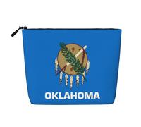 BLWSLC Womens Oklahoma State Flag printed faux linen cosmetic bag large capacity toiletry bag daily essential