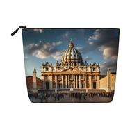BLWSLC Womens St Peter's Basilica printed faux linen cosmetic bag large capacity toiletry bag daily essential