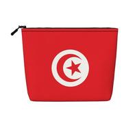 BLWSLC Womens Tunisian flag printed faux linen cosmetic bag large capacity toiletry bag daily essential