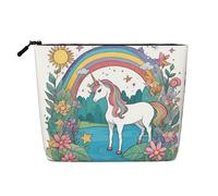 BLWSLC Womens Unicorns by the river printed faux linen cosmetic bag large capacity toiletry bag daily essential