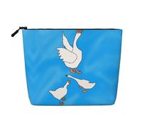 BLWSLC Womens White Goose House printed faux linen cosmetic bag large capacity toiletry bag daily essential