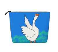 BLWSLC Womens white goose spread its wings printed faux linen cosmetic bag large capacity toiletry bag daily essential