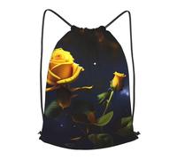 BLWSLC Yellow Roses Starry Night Printed Sports Drawstring Backpack Fitness Travel Backpack Suitable For Gym And Travel, Black, M