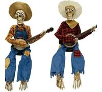 BLXAOPBLM Halloween Animated Banjo Skeletons Funny Animated Dueling Banjo Skeletons, Spooky Banjo Skeleton for Festive Home Decoration (Yellow + Red)