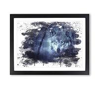 Blye Eyed Wolf in the Forest No.1 V3 Modern Framed Wall Art Print, Ready to Hang Picture for Living Room Bedroom Home Office Décor, Black A3 (46 x 34 cm)