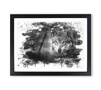 Blye Eyed Wolf in the Forest Vol.1 V4 Modern Framed Wall Art Print, Ready to Hang Picture for Living Room Bedroom Home Office Décor, Black A2 (64 x 46 cm)