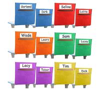 BlyeMichdi 12 Pcs Chair Pockets for Classroom,16.5 x 19 inch Chair Buddy Storage Pocket,Chair Organizer with Name Tag for Keeping Student Book School Table Organized, 6 Colors