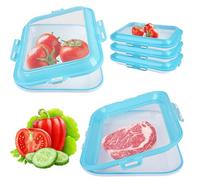 BlyeMichdi 3Pcs Stretch Fresh Storage Trays, Stackable Vacuum Food Preservation Tray with Elastic Lid,Cold Meat Containers for Fridge,Reusable Food Storage Tray for Fruits Vegetables and Meat