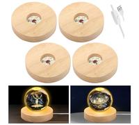 BlyeMichdi 4 Pcs Wooden Light Stand Base,LED Lights Display Base 10cm,Wood LED Display Base for Crystals Glass Art,LED Lamp Base Stand Holder for Crystal Acrylic Statue Display (Warm Light)