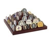 BlyeMichdi 5-Tier Challenge Coin Display,Wood Coin Storage Shelf Coin Display Cases,Wooden Challenge Coin Stand Display Collector Holder,5 Rows Rack Case Holds 45 Coins,25x25x10CM