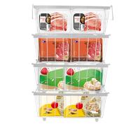 BlyeMichdi Chest Freezer Baskets,4 Pack Small Freezer storage boxes ,Hanging Metal Refrigerator Storage Rack,Deep Freezer Organizer Bins,Easily Sort and Get Frozen Food with Handles,13.38x6.8x5.5in