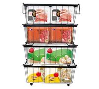 BlyeMichdi Chest Freezer Baskets , 4 Pack Stackable Freezer Organiser for 198L ,Freezer Storage Boxes Chest Freezer Sort Frozen Foods ,Freezer Storage kitchen storage & organisation 13.38x6.8x5.5in