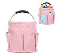 BlyeMichdi Cleaning Caddy with Handle, 17L Large Cleaning Bag and Storage Organiser, Foldable Portable Multi Pocket Tool Basket for Housekeeping, Home, Bathroom and Office (Pink)