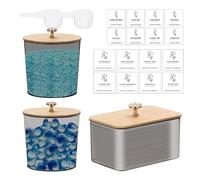 BlyeMichdi Laundry Storage Containers with Bamboo Lids, Set of 3, Clear Acrylic Laundry Jars for Detergent Pods Washing Tablets Dryer Sheets, Scent Booster Beads Container With Lids And Labels (Gray)