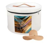 BlyeMichdi Travel Hat Box with Lid,15.7x9.8in Felt Round Hat Storage Box with Handles and Clear Window,Foldable Stuffed Animal Toy Storage Bin,Decorative Closet Organizer For Women and Men (White)