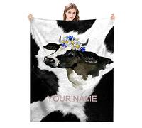 BLYIUKR Personalized Cow Print Blanket with Name Custom Cow Blanket Soft Cozy Flannel Cow Print Bedding Throw Blankets for Girls Boys Adults Birthday Newborn Gifts