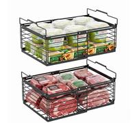 Blylund 2 Pack Adjustable Stackable Chest Freezer Organiser Basket Storage Box in Black Blylund Black