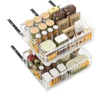 Blylund 2 Pack Adjustable White Pull-Out Cabinet Organisers - Carbon Steel, No-Drill, 30-51Cm Width For Kitchen & Bathroom