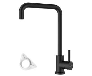 BLYLUND Black Kitchen Mixer Tap, Stainless Steel Kitchen Tap with Pull Out Spray 360°Swivel Single Handle Sink Taps 1 Hole with Rectangle L-Shaped Kitchen Faucet