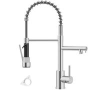 BLYLUND Kitchen Sink Mixer Tap with Two Spouts, Commercial Single Handle Kitchen Sink Taps SUS 304 Stainless Steel 360 Degree Rotation with Pull Out Sprayer