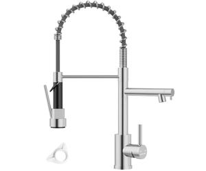BLYLUND Kitchen Sink Mixer Tap with Two Spouts, Commercial Single Handle Kitchen Sink Taps SUS 304 Stainless Steel 360 Degree Rotation with Pull Out Sprayer