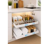 Blylund Slide Out Cabinet Drawer Organiser No Drill 2Packs Adjustable in White Blylund White