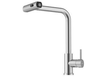 BLYLUND Waterfall Kitchen Faucet Brushed Nickel, 3 Function Kitchen Sink Tap with Pull Out Mixer Tap Spray 360° Swivel Single Handle Stainless Steel Kitchen Faucet 1 Hole