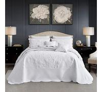 Blythease Oversized Alaskan King Bedspread 138x122, Paisley, Pure White | Extra Wide Coverage, 5-Piece Quilt Set, Lightweight Reversible Coverlet, Scalloped Edge, Clean Classic Look