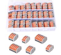 Blyxon 100PCS Compact Wire Connectors, 2/3/5-port Lever-Nut Wire Connectors, Compact Splicing Connectors for Circuit Inline with 50pcs Clamps for 3-Port, 40pcs for 2-Port, 10pcs for 5-Port