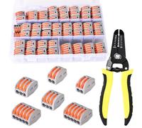 Blyxon 100PCS Compact Wire Connectors, 2/3/5-port Lever-Nut Wire Connectors, Compact Splicing Connectors for Circuit Inline with 50pcs for 3-Port, 40pcs for 2-Port, 10pcs for 5-Port, Wire Strippers