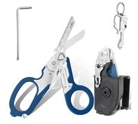 Blyxon 6 In1 Multifunction Emergency Response Shears, Tactical Folding Trauma Shears, Outdoor Camping Rescue Scissors Tools with Utility Holster (Blue)