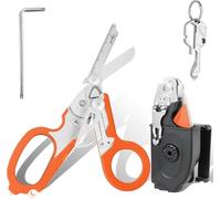 Blyxon 6 In1 Multifunction Emergency Response Shears, Tactical Folding Trauma Shears, Outdoor Camping Rescue Scissors Tools with Utility Holster (Orange)