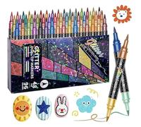 Blyzor 24 48 72 96 Colors Glitter Effect Brush Markers, 2-in-1 Dual Tip Shimmer Paint Pens For Adult Coloring & Journaling, Quick-Drying Metallic Sparkle Marker Set(96 Colors)