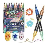 Blyzor 24 48 72 96 Colors Glitter Effect Brush Markers, 2-in-1 Dual Tip Shimmer Paint Pens For Adult Coloring & Journaling, Quick-Drying Metallic Sparkle Marker Set(24 Colors)