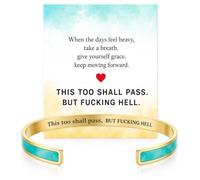 Blyzor This Too Shall Pass Mantra Cuff Bracelet, BUT FUCKING HELL Engarved Motivational Bangle Bracelet,Hidden Message Engraved Stainless Steel Bangle Jewelry Gifts For Women(Green Gold)