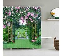 BLZQA Shower Curtain 3D Digital Landscape Printed Waterproof Mould Proof Resistant Bathroom Curtain Washable Polyester Fabric Heavyweight Hem (Green garden) 150 x 180 cm