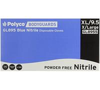 BM POLYCO GL8955 Bodyguards Powder Free Nitrile Disposable Glove, Blue, Extra Large, Pack of 100 -Packaging may vary