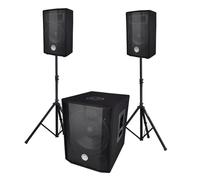 BM SONIC BMS1208 1000W Triphonic System, Dual Amplified-USB Bluetooth Cabinet, 30 cm, 2 Satellites 8" 2x200W, Cables, Stands