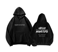 BM World Tour Hello Monsters Hoodie 2025 BABY-MON-S7ER K-pop Support Printed Merch Cotton Sweatshirt(A black,S)