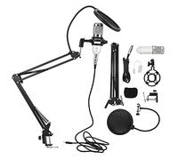 BM800 Condenser Microphone Kit, USB Professional Recording Microphone with Flexible Arm, Studio Quality Sound for PC Desktop Notebook Computer, Includes Shock Mount and Pop Filter (white+silver)