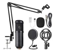 BM800 Professional Condenser Microphone Kit with Suspension Stand Shock Mount Acoustic Cover for Live Broadcasting Studio Recording Stage Performances Voice-Over