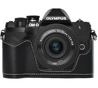 BMAOLLONGB E-M10 IV Case, Handmade PU Leather Half Camera Case Bag Cover Bottom Opening Version for Olympus OM-D E-M10 Mark IV With Hand Strap (Black)
