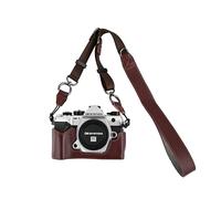 BMAOLLONGB OM-5 Mark II Case, Litchi Handmade Genuine Real Leather Half Camera Case Bag Cover for Olympus System OM-5 Mark II Bottom Opening Version + Neck Strap (Brown)