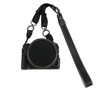 BMAOLLONGB R50 V Case, Handmade PU Leather Half Camera Case Bag Cover Bottom Opening Version for Canon Eos R50 V R50V With Neck Strap Lens Cover (Black)