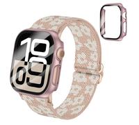 BMBEAR Braided Stretchy Elastic Loop Band with Case Compatible with Apple Watch 40mm 41mm 42mm 44mm 45mm 46mm 38mm 49mm, Nylon Elastic Solo Loop and Protective Cover with Screen Protector for iWatch